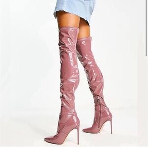 Steve Madden Vava Vanquish Pink Patent leather high heel over the knee boots